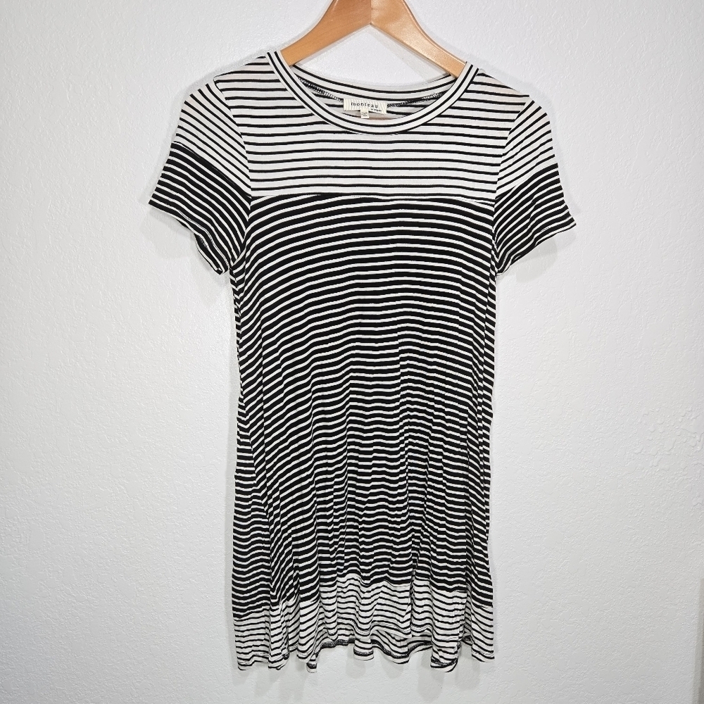 Monteau Medium Striped Stretchy Dress Tunic Black White